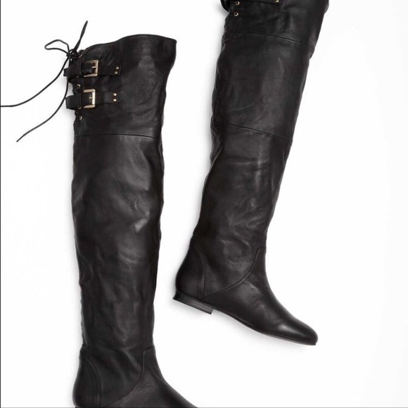 Jeffrey Campbell over the knee black leather boots