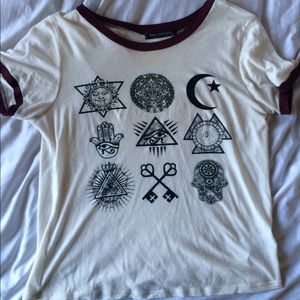 Brandy Melville White Tee w/ Burgandy Trim