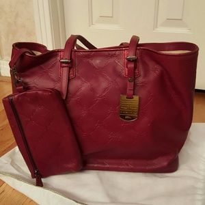 longchamp red leather tote