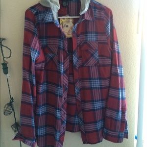 Red and Blue Hooded Flannel