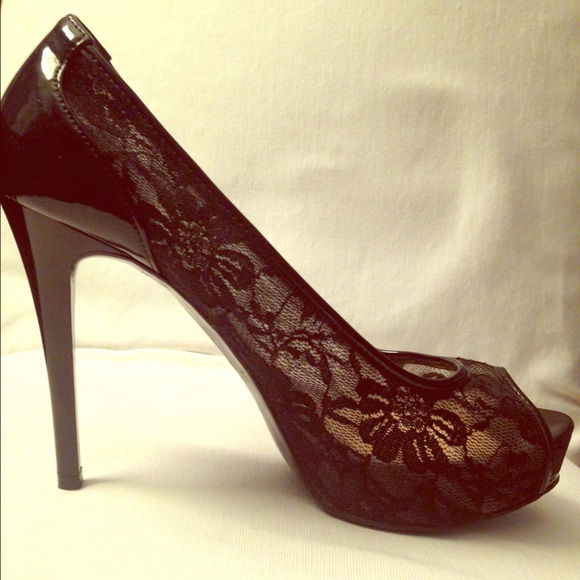 Guess Shoes - Guess black lace peep-toe heels NWOT
