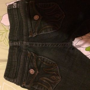 leather brown stitching Mek jeans