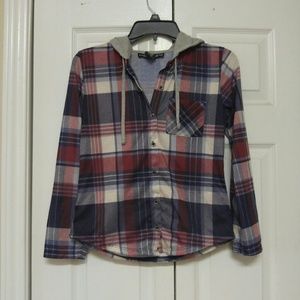 Plaid shirt with hood