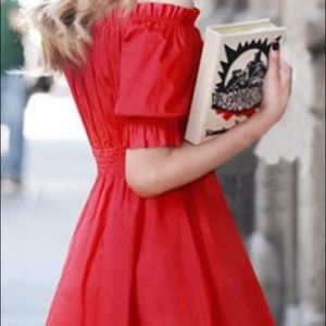 Red Short Puff Sleeve Dress - Size Large