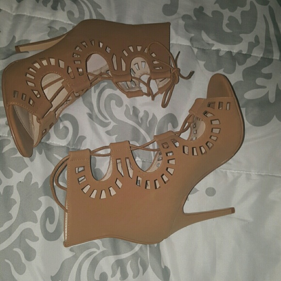 Nude lace up heels