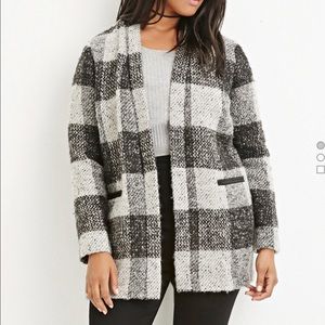 Black and white textured plaid coat