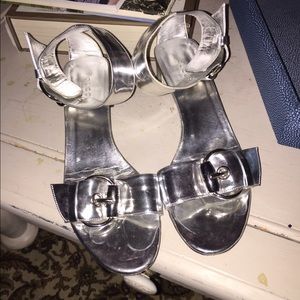 Silver Leather Gucci Ankle Strap Sandals