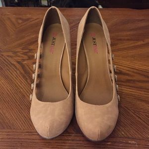 Blush suede heel with cutouts
