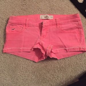 neon coral jean shorts