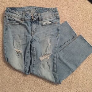 skinny light wash ripped jeans.