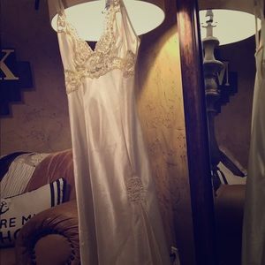 Sexy satin lingerie nightgown with lace and pearls