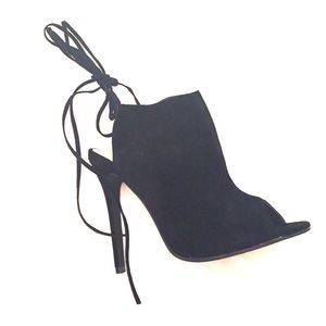 Black peep toe ankle bootie lace up heels