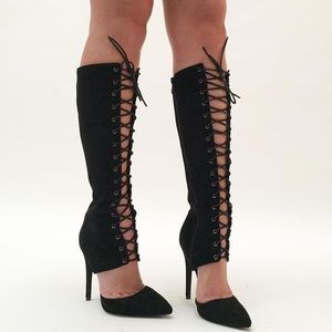 Knee High Lace Up Heels