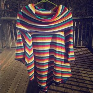 Striped cowl neck sweater poncho
