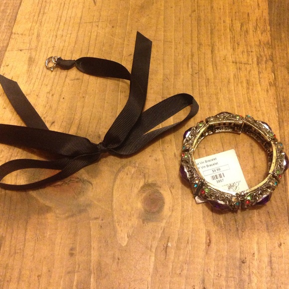Ribbon bracelet & gold with multi stone bracelet