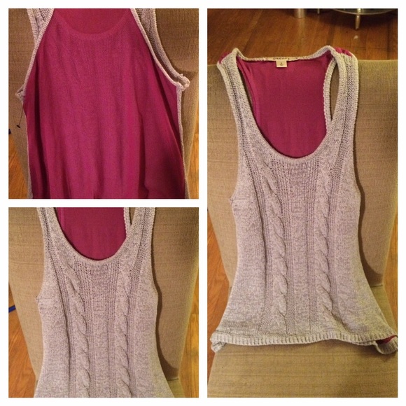 Gray sleeveless sweater with sheer chiffon back