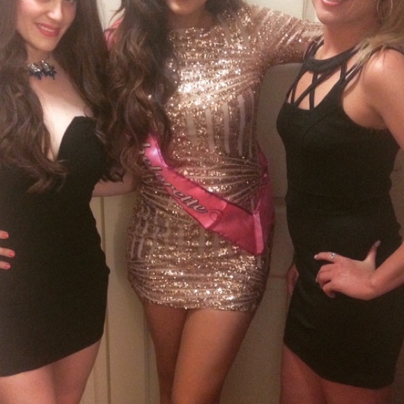 Gold longsleeve open back sequin dress