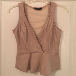 Nude Plunge Neck, Sheer Back Peplum