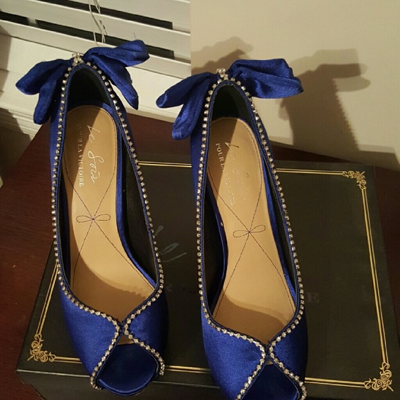 Royal Blue Satin Heels - Picture 2 of 4