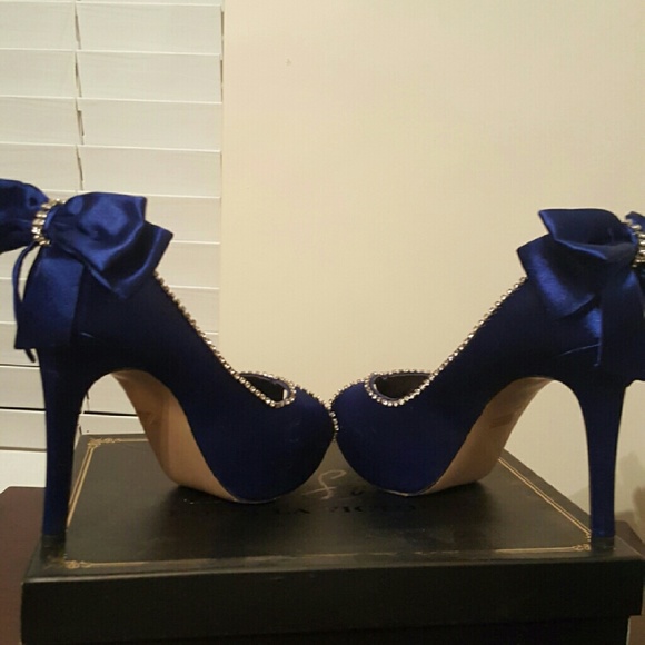 Royal Blue Satin Heels - Picture 3 of 4