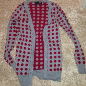 Cute Grey and Red Polka Dotted Cardigan