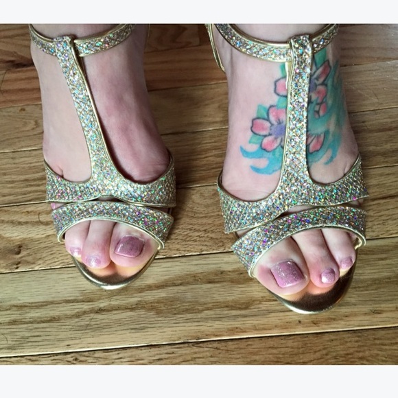 David's bridal open toe formal shoes...gold