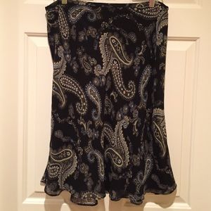 100% silk skirt black paisley print