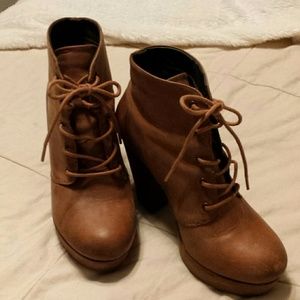 Brown leather lace up ankle booties