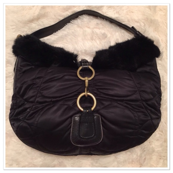 Coach Black Quilted Rabbit Fur