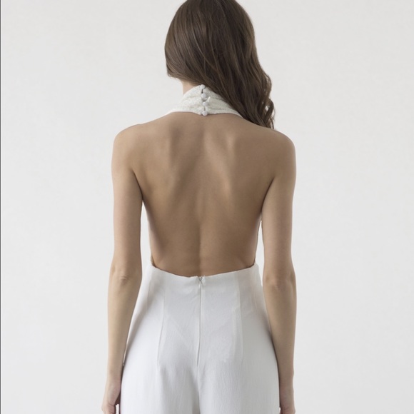 ivory lace/crepe wide leg jumpsuit - Picture 3 of 4