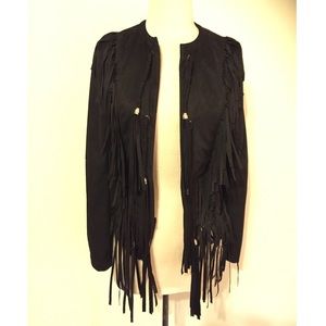 Faux suede fringe jacket