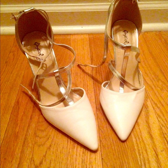 Point toe white and silver heels