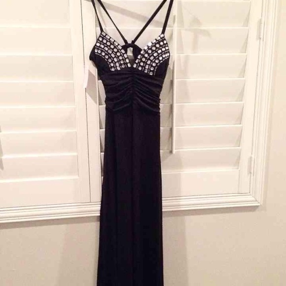 Long black bedazzled maxi dress