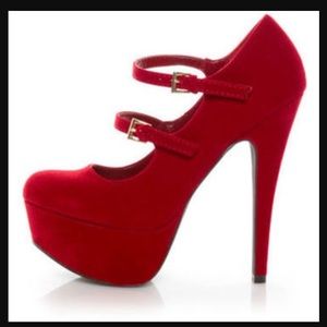 Qupid Red Strappy Platforms