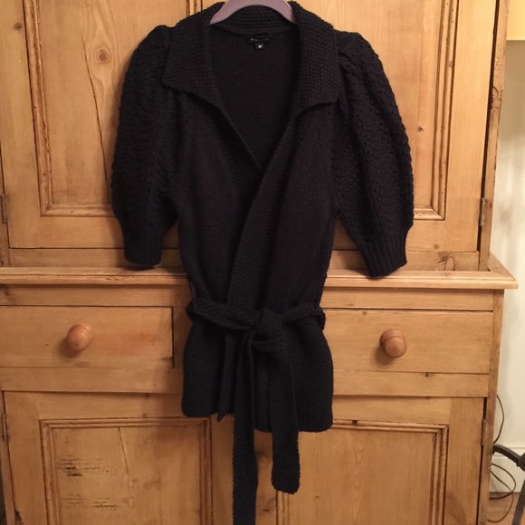 Black wrap cardigan puffy sleeve sweater BCBG med