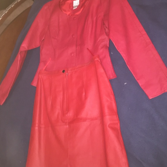 Red Leather Jacket&Skirt