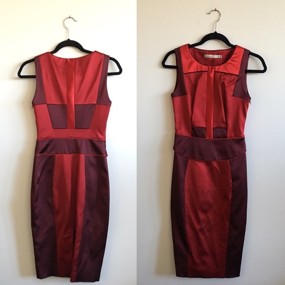 Karen Millen red color block satin dress - Picture 2 of 4