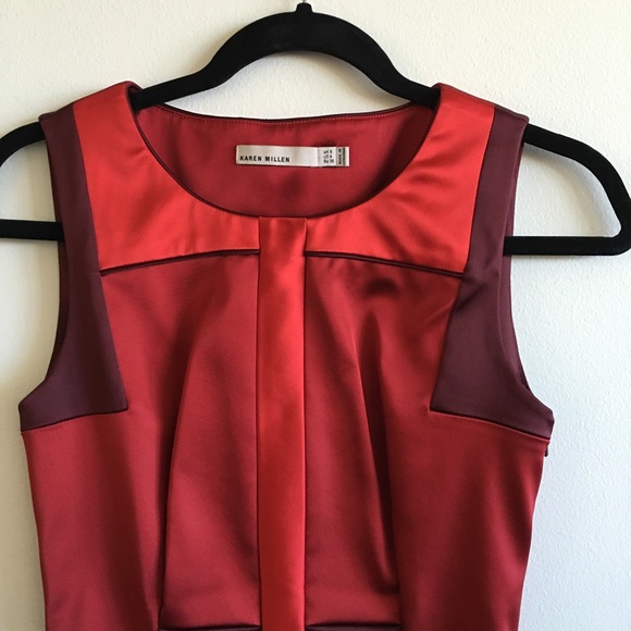 Karen Millen red color block satin dress - Picture 3 of 4