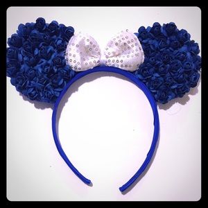 Dark blue floral Minnie Mouse ears flower headband