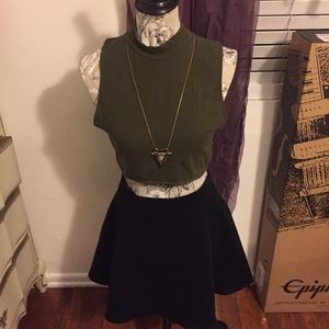 Black Quilted Skater Skirt