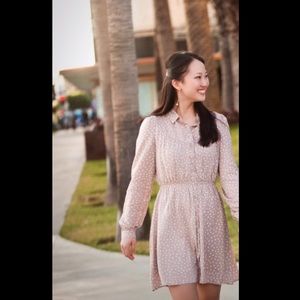Soft peach/cream/pink polka dot shirt dress