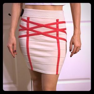 Arden B beige bandage SKIRT with coral detail