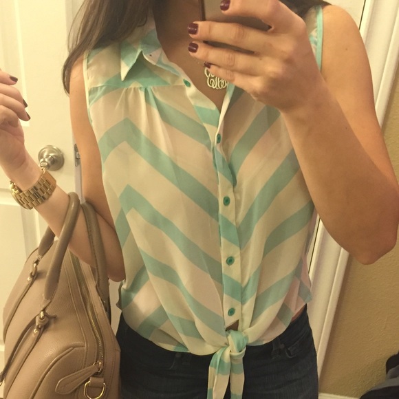 Tops - Mint/Cream Chevron Tank