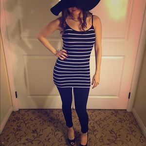 Black and white striped extra long TANK TOP