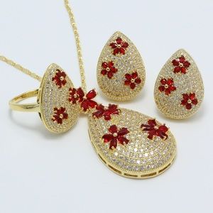 Stunning 18K Gold Plated Necklace Earrings Ring