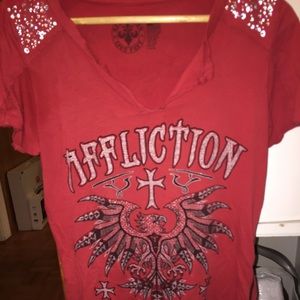 Red bedazzled affliction shirt ❤️❤️