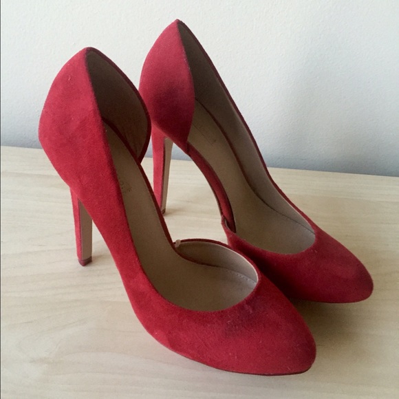 Red suede heels (Size 8) by Zara