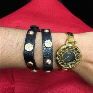 double wrap leather logo bracelet