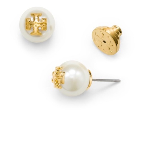 Tory Burch Pearl logo earrings