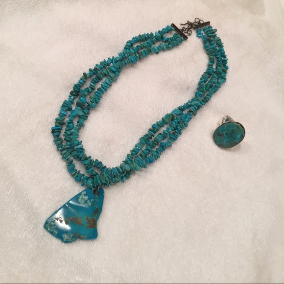 Turquoise necklace and Stella and dot ring
